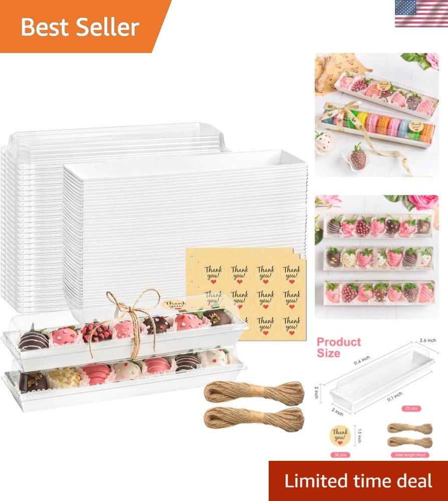 25 Pack Strawberry Boxes with Clear Lids, Disposable Macaron Boxes To Go Dess...