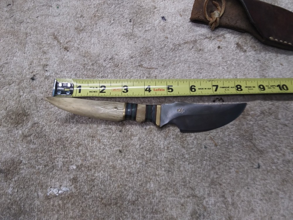 Vintage Custom Fixed Blade Hunting Knife Stag Handle Unknown Maker W/Sheath