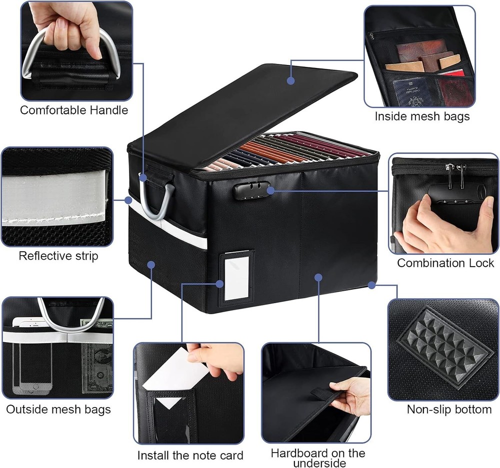 Elegant Fireproof Document Organizer with Combination Lock - 16.1x12.9 in