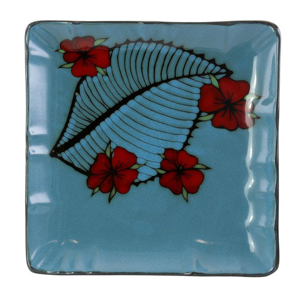 Aloha Tide 16-Piece Patterned Blue Stoneware Dinnerware Set (Service for 4)