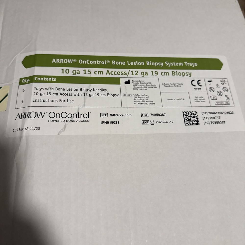 VASCULAR SOLUTIONS 9461-VC-006 ARROW OnControl Bone Lesion Biopsy System Trays