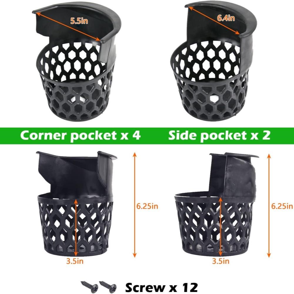 Pool Table Pockets Replacement Set Standard Size with Screws Black