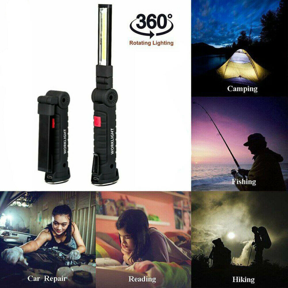 2 Super Bright USB Rechargeable COB LED Work Light Flashlight Folding Torch Lamp