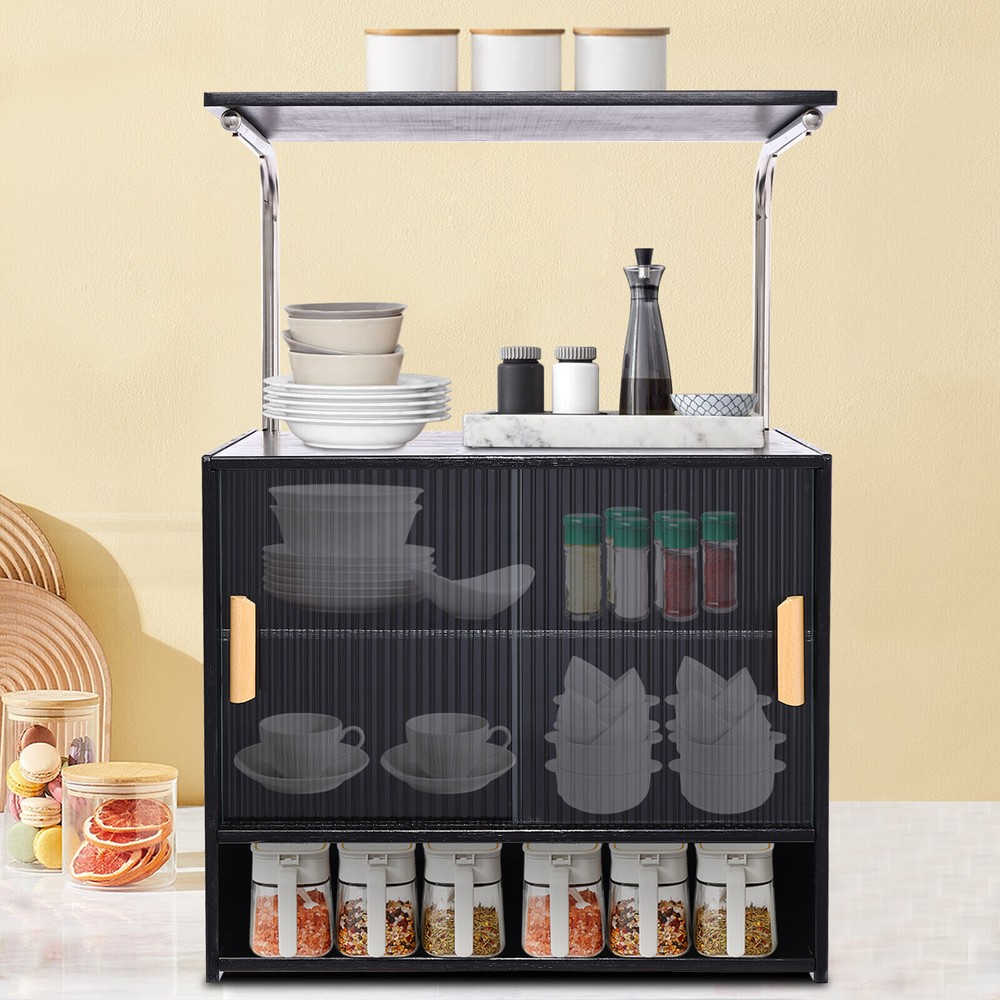 Kitchen Pantry Storage Cabinet with Microwave Storage Space and Shelves