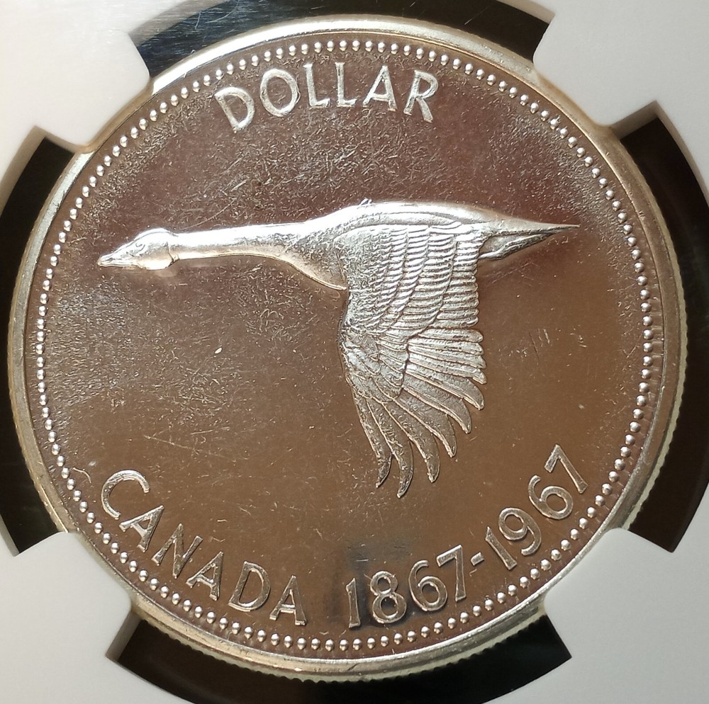 1967 Canada Silver Dollar - DDO - PL66CAMEO - Strike Thru