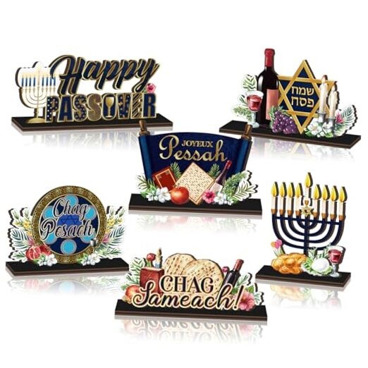 6 Pcs Table Decorations Signs Wooden Chag Sameach Tabletop Centerpiece Passover