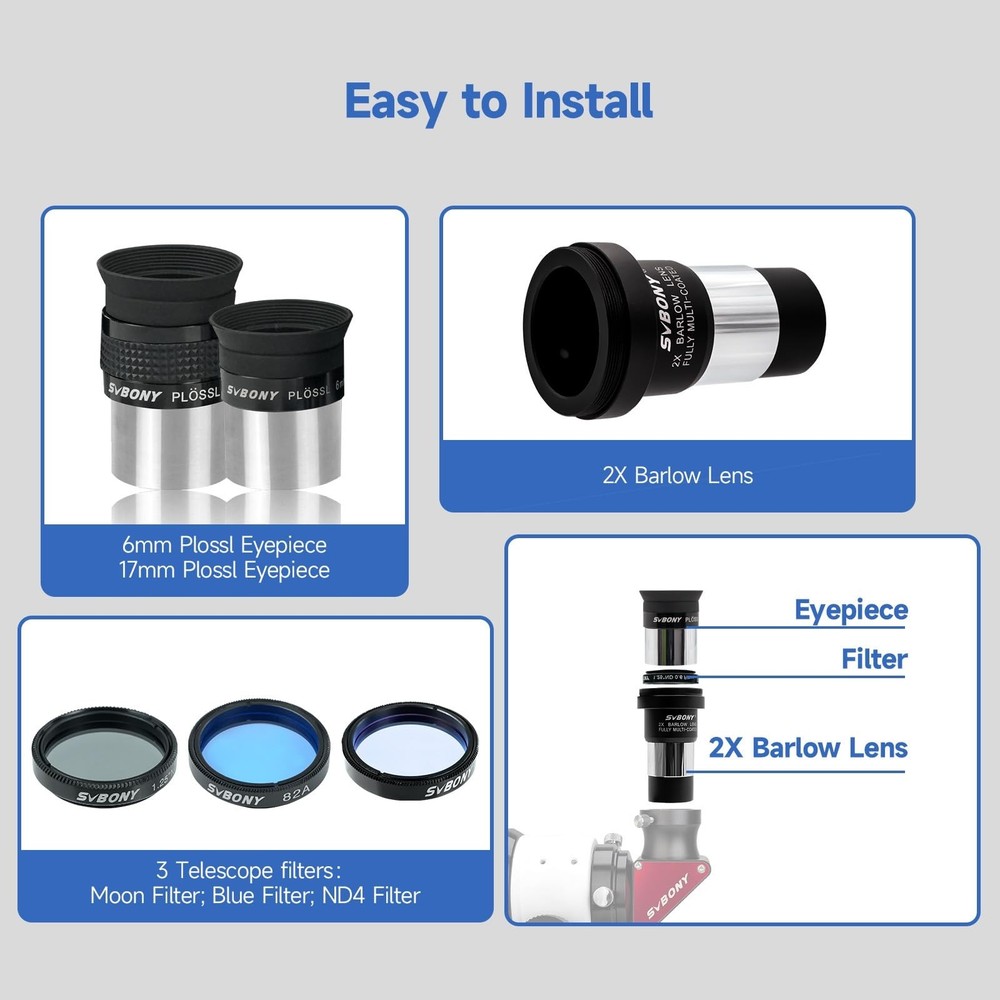 SVBONY SV233 7-Piece Eyepiece & Filter Accessory Kit, Includes Two 1.25” E
