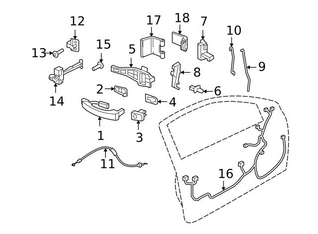Genuine GM Front Side Door Inside Handle Cable 13185564