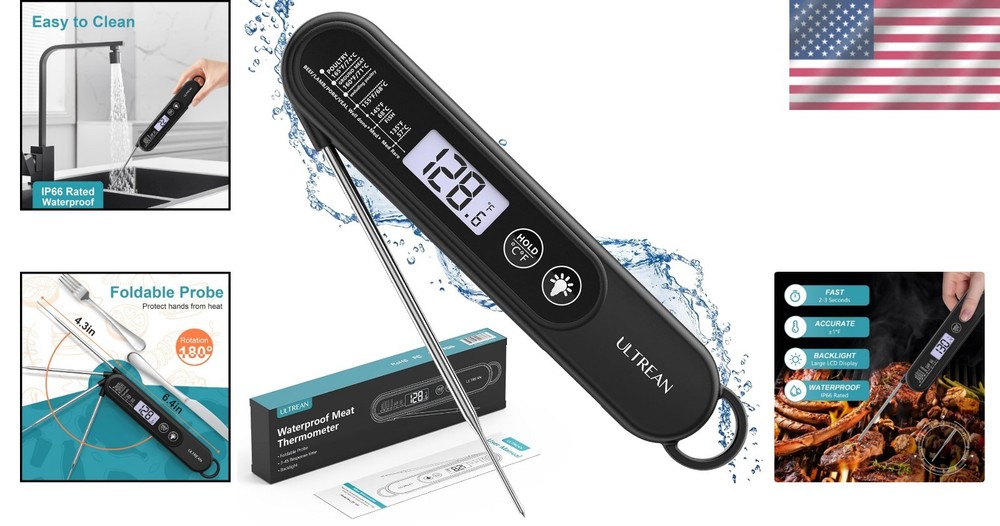 Ultra-Fast Digital Meat Thermometer with Waterproof Design & Backlit Display