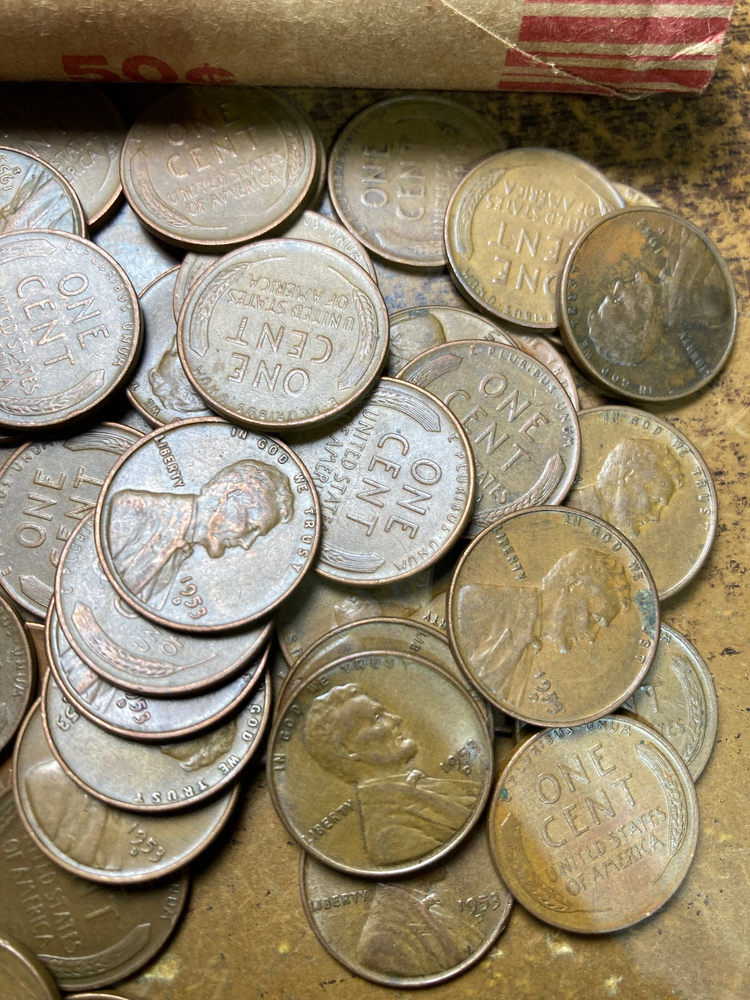 1953-D LINCOLN WHEAT CENT PENNY ROLL, nice condition