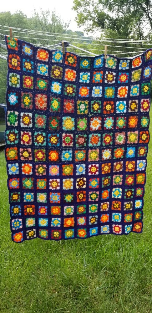 Afghan Crochet Blanket Throw Grannycore Boho 46X53