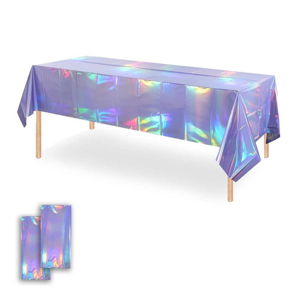 Iridescent Light Purple Table Cloths (2 Packs) - 54x108 Inch Rectangular Plas...