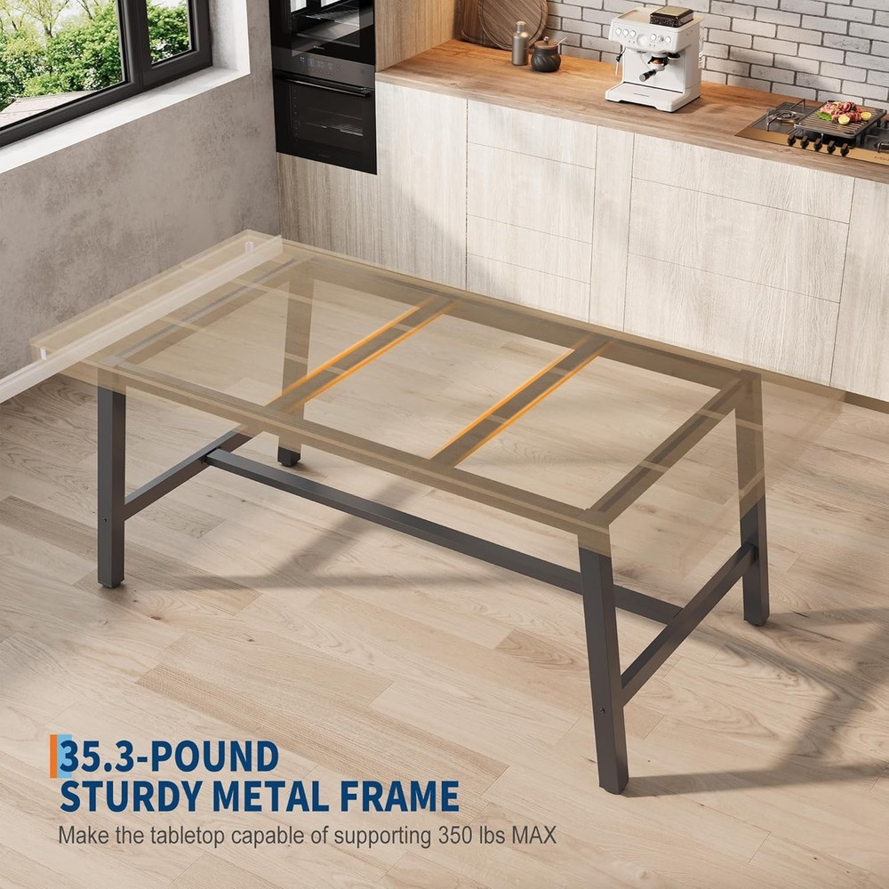 63 in Dining Table 4-6 People Industrial Rustic Wood Rectangular Kitchen Table