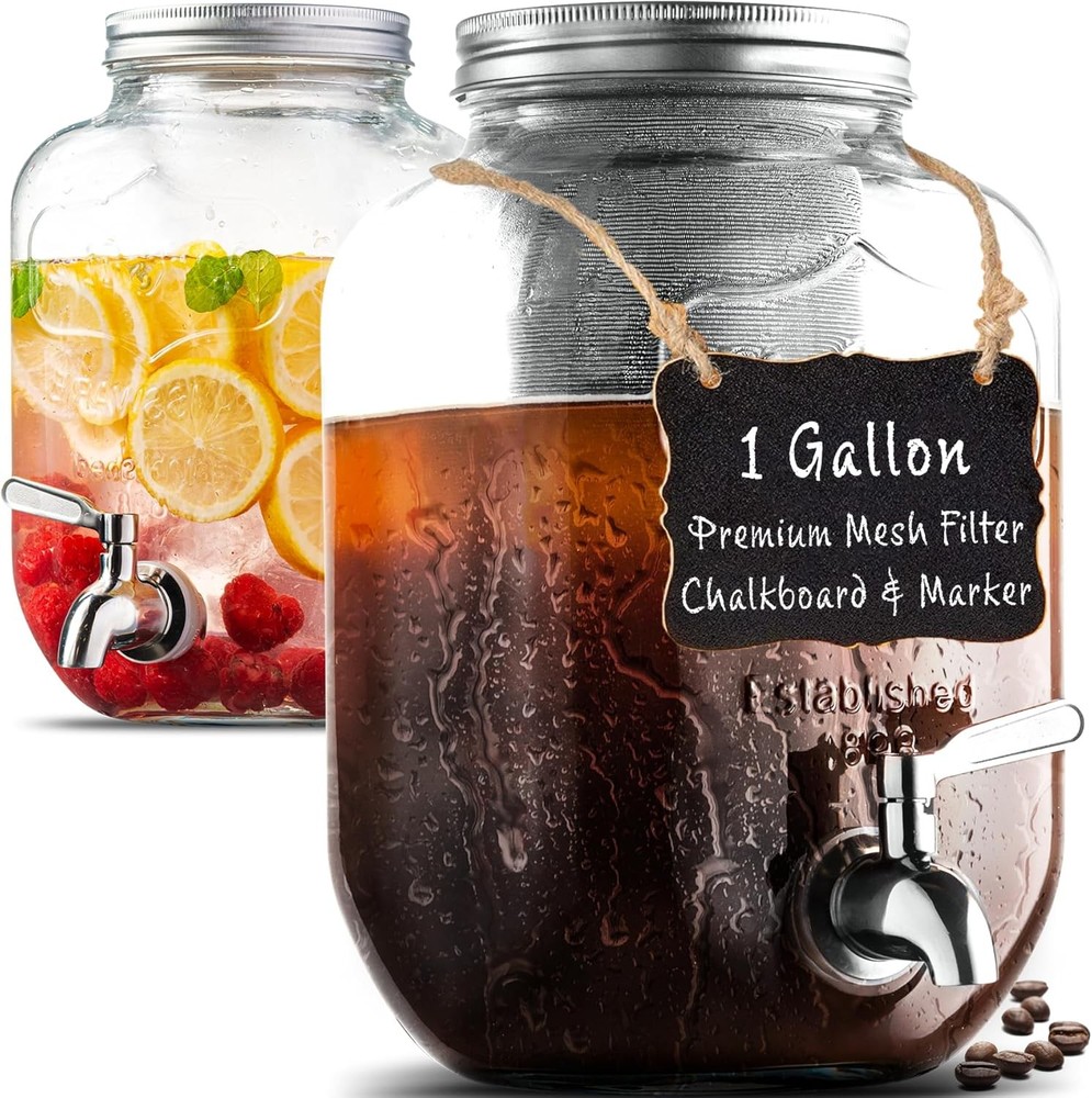 1 Gallon Cold Brew Coffee Maker - 3rd Generation Fine Mesh Filter - Stainless St