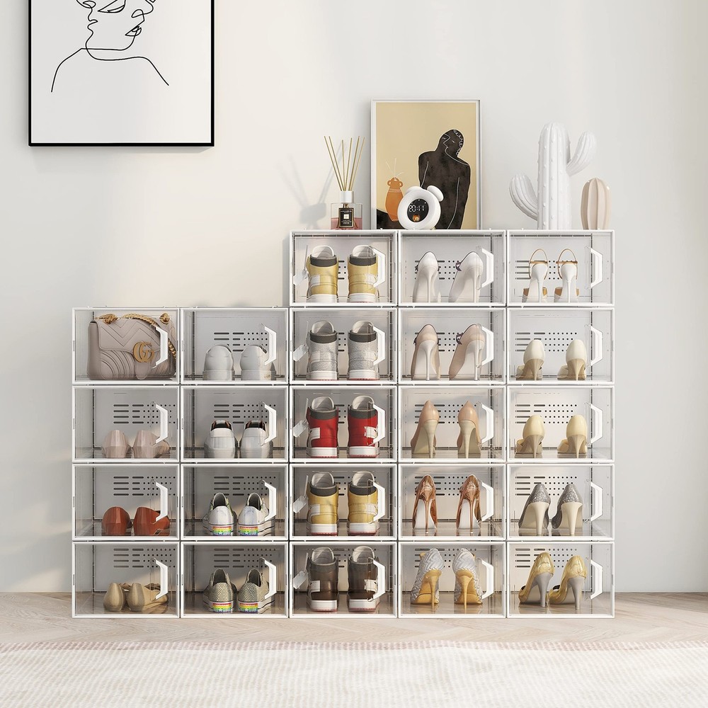 SEE SPRING XLarge Shoe Storage Box Fit Size 11, Clear Plastic Stackable Shoe ...
