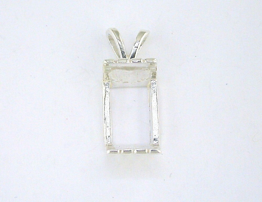 Emerald Cut Fancy Plate Style Pendant Setting Sterling Silver