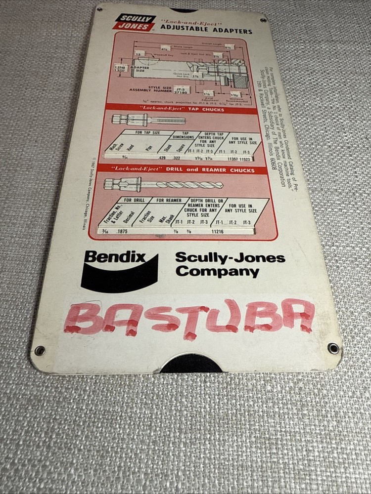 BENDIX Scully -Jones - Quick Lock Adjustable Adapters CALCULATOR Slide Chart