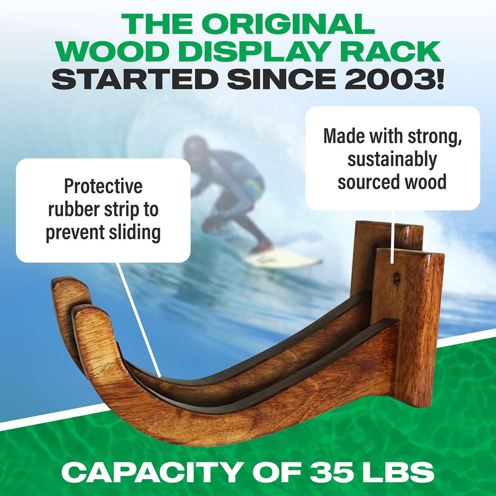 COR Surf Wood Surfboard Rack - Longboard & Shortboard Wall Mount Storage