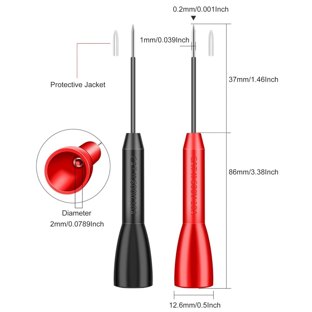 4 Pack 2mm Extended Needle Test Probes, 600V/10A Non-Destructive Black-Red