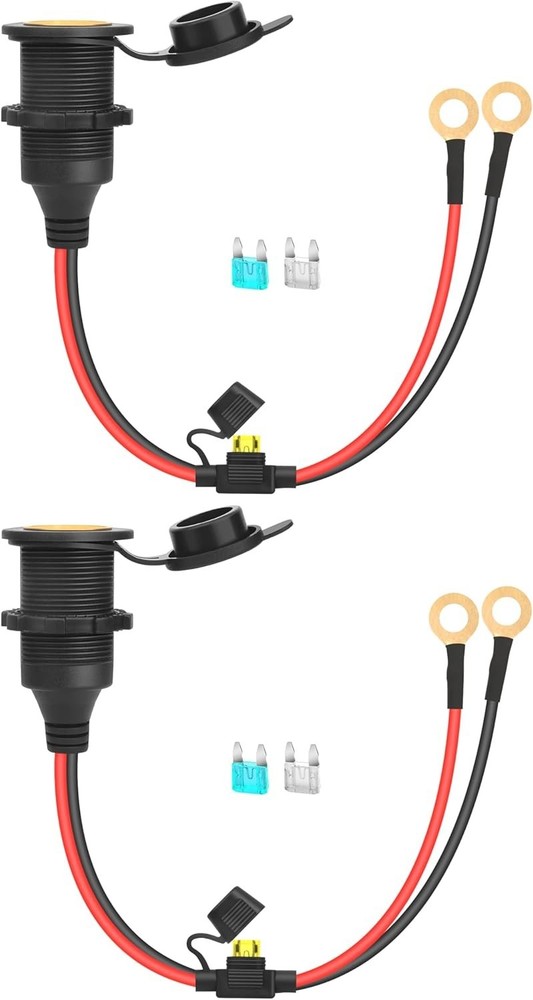 2pcs 1FT 12V/24V Fixed Thread Cigarette Lighter Socket Extension Cable Automo...