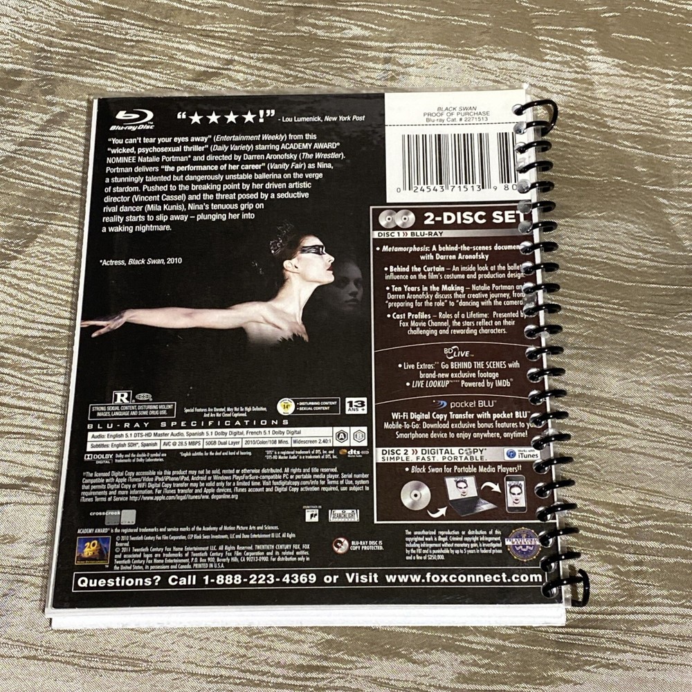 Handmade Spiral Notebook/Journal, DVD Artwork-Black Swan, Mila Kunis