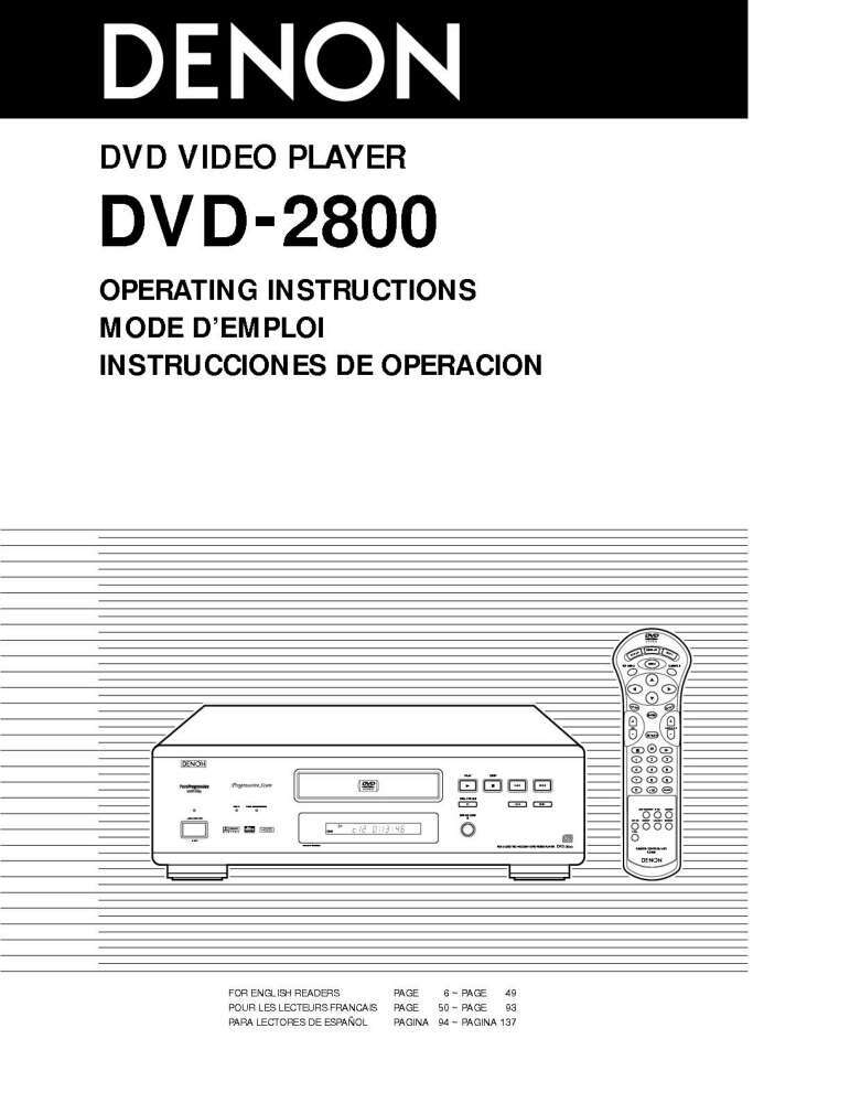 Denon DVD-2800 DVD Player Owners Manual