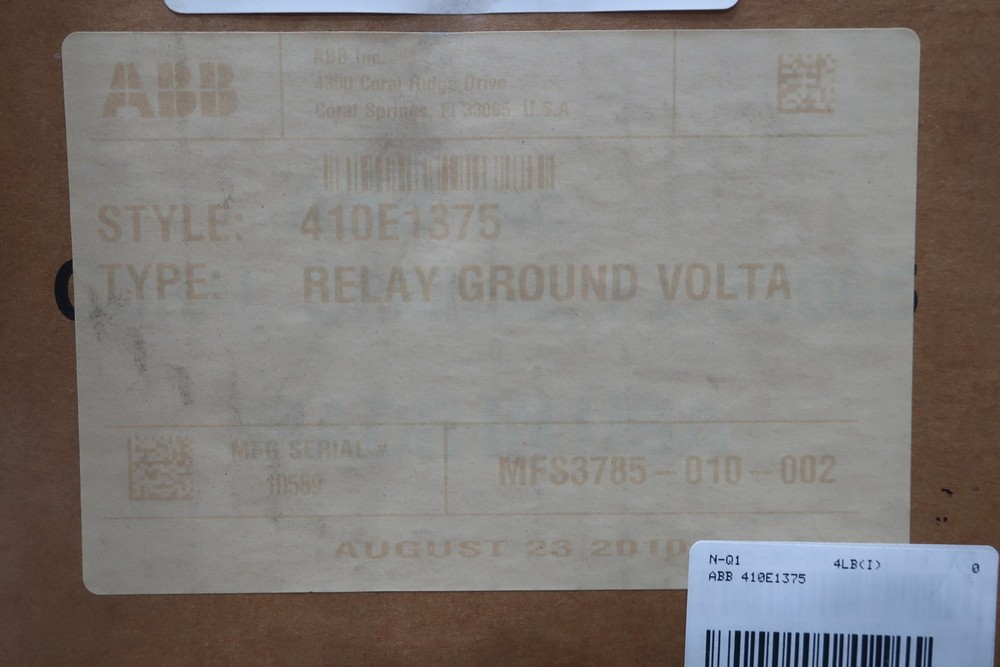 Abb 410E1375 Ground Voltage Relay