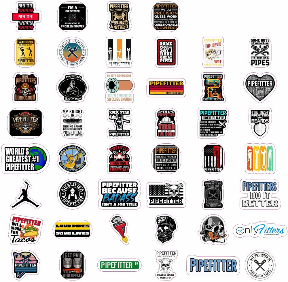 100 Pcs Funny Pipefitter Hard Hat Stickers, Cool Pipefitting Decals