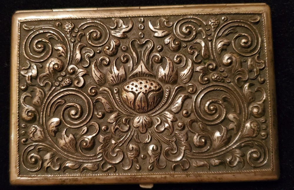 Antique 800 Silver Thistle Design Repousse Hammered Cigarette Case