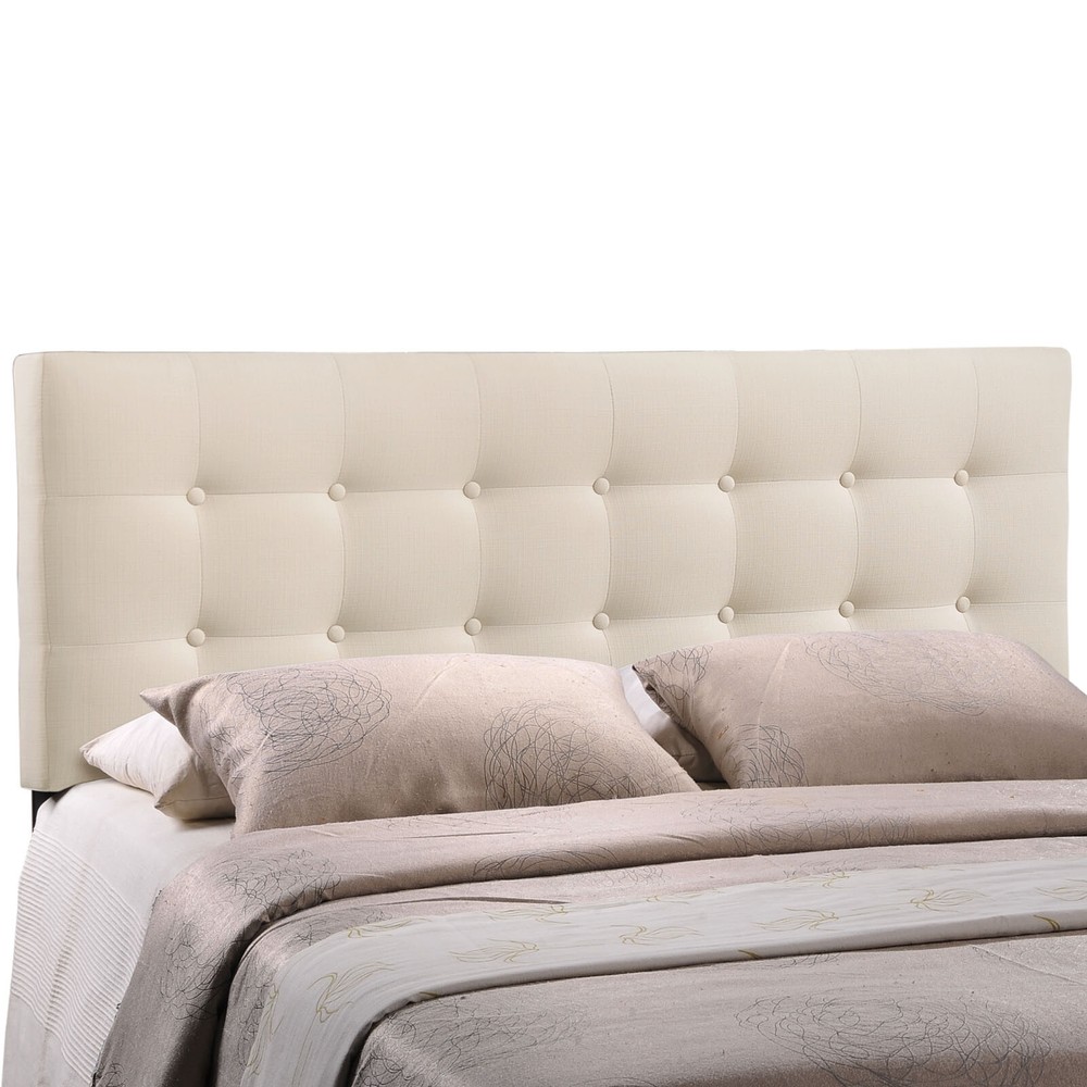 Modway Fabric Upholstered Button Tufted Square King Size Headboard in Ivory
