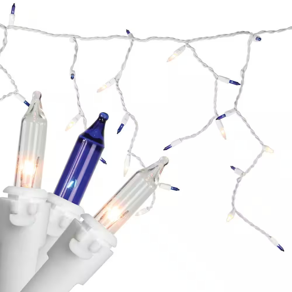 7 Ft. 100-Light Blue and Clear Mini Icicle Lights