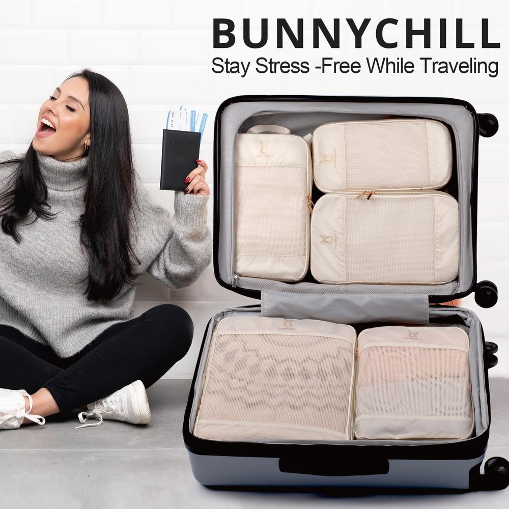 Expandable Compression Packing Cubes for Suitcases,6 Set Lightweight Compress...