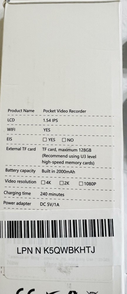Pocket Video Recorder With 128gb Mini Sd Card