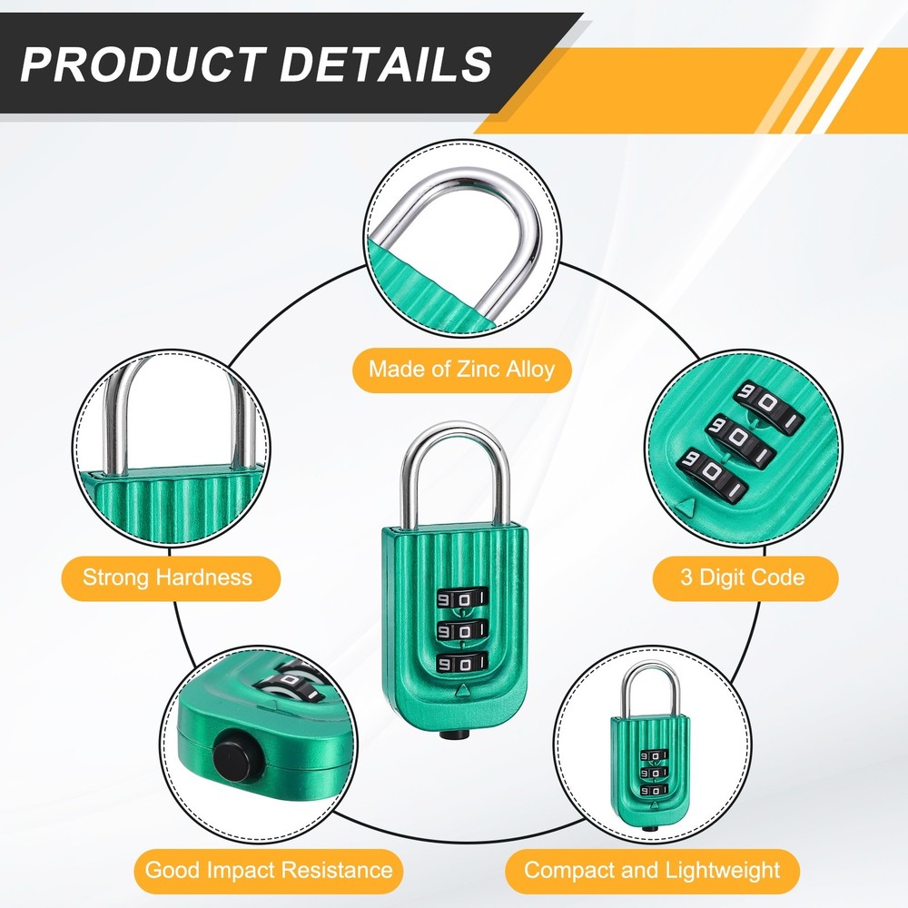 Resettable 3 Digit Combination Lock Code Padlock, Green (65 x 30mm)