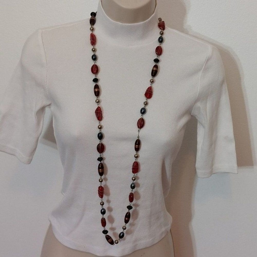 Wire Wrapped Glass Beads Beaded Extra Long Necklace