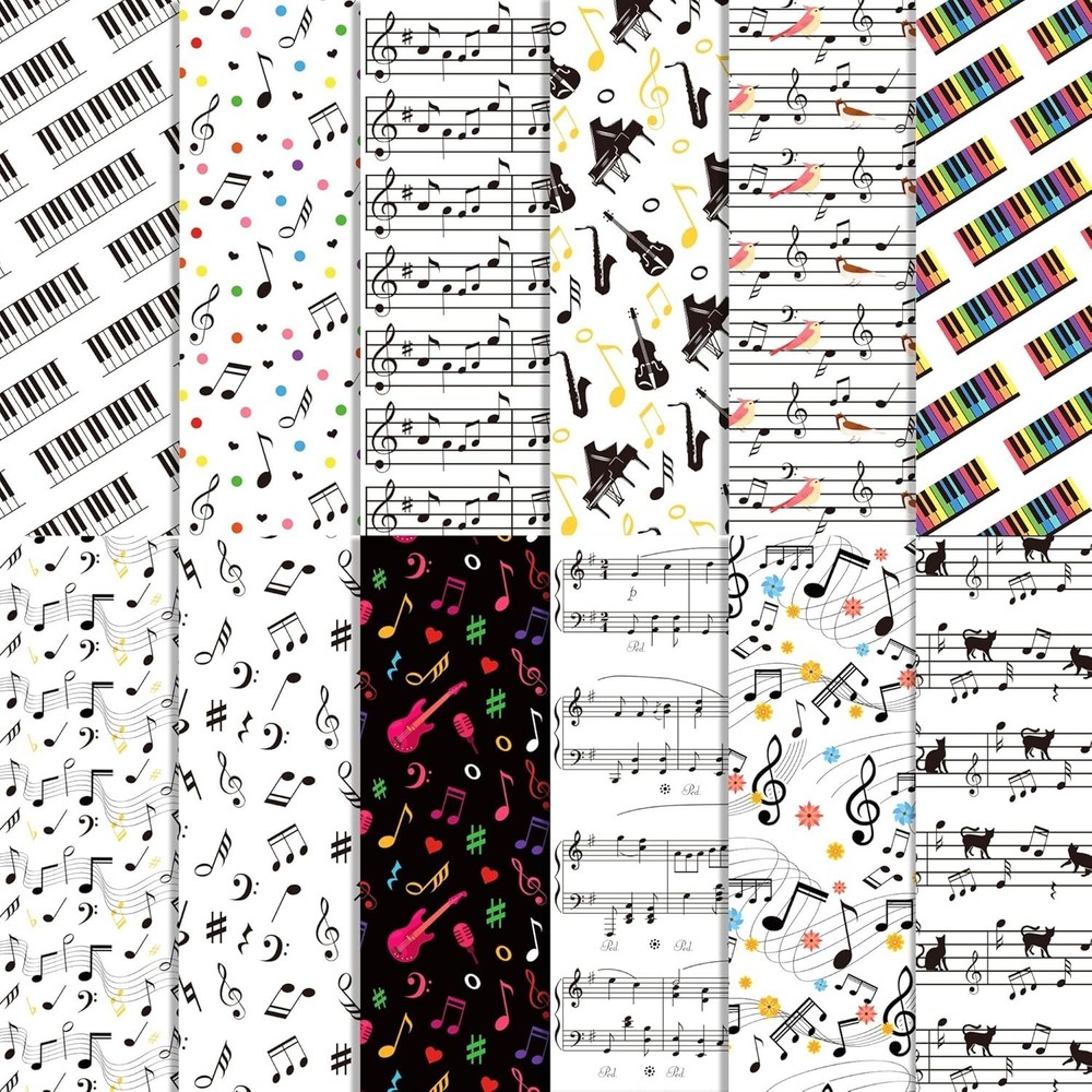 24 Sheets Music Notes Pattern Paper 12" X 12" Double-Sided Musical Notes Scrapbo