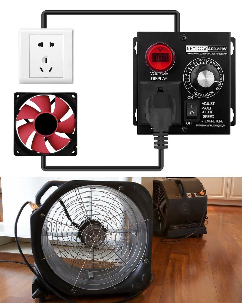 AC Variable Fan Speed Controller 120-220V 15A 4000W Max SCR Voltage Regulator