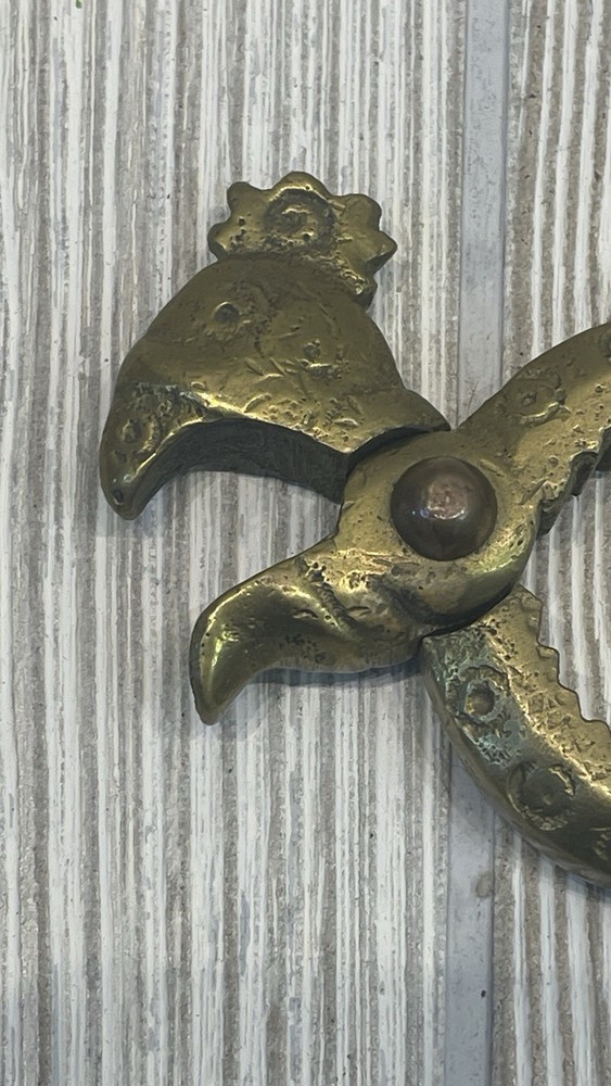 Vintage Solid Brass Rooster Bird Nutcracker Folk Art Decorative