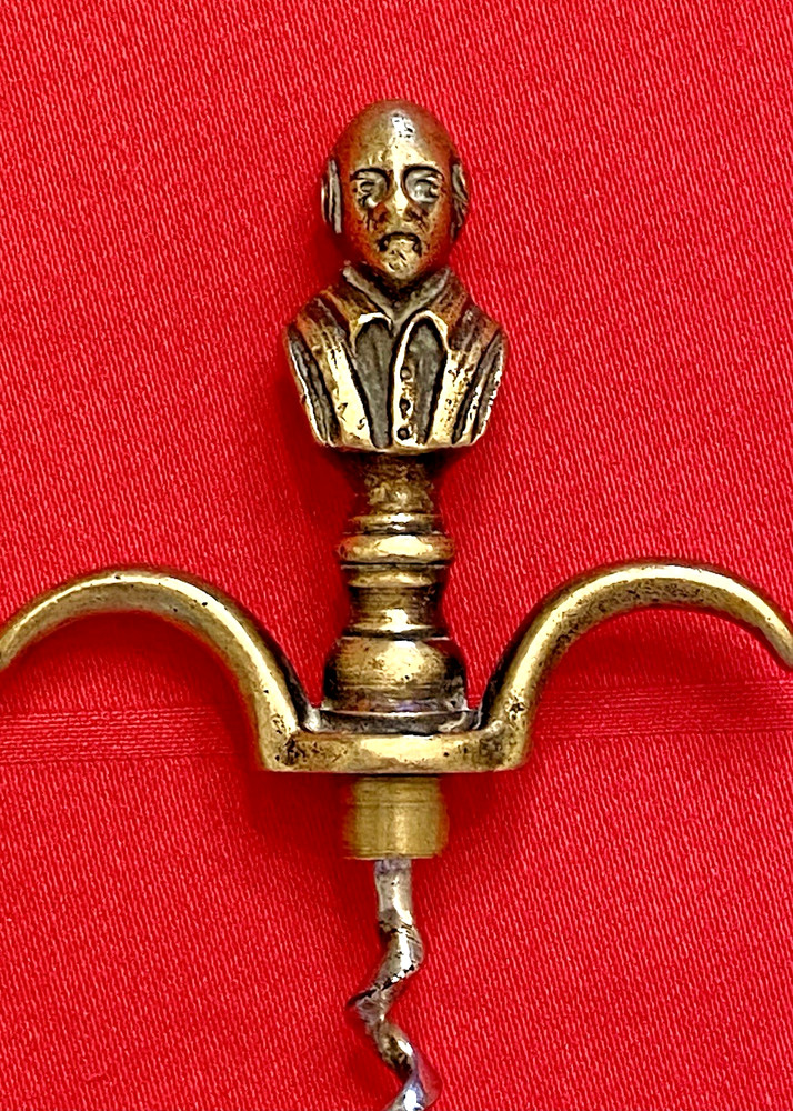Vintage Brass Figural SHAKESPEARE CORKSCREW - 4-D Bust - 2 Finger Pull UK