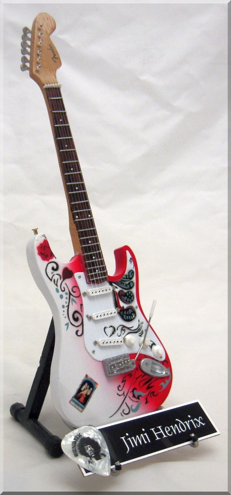 JIMI HENDRIX Monterey Pop  Miniature Guitar  w/ Guitar Pick