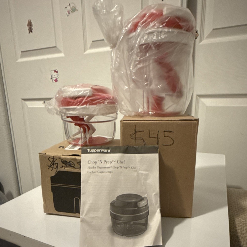 Tupperware Chop 'N Prep Chef Manual Food Chopper Pull Function Red Plastic Set