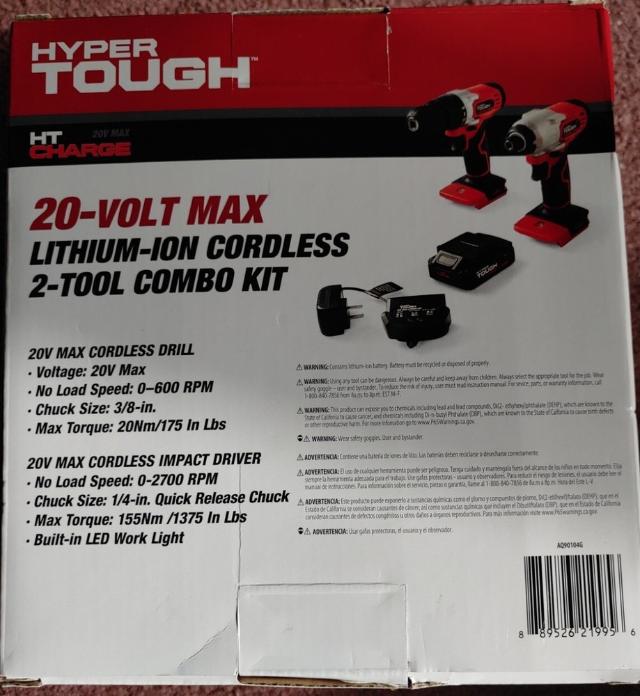 New 2 Tools Hyper Tough Cordless Drill - 20V Impact Driver -Combo Kit -Fast Ship