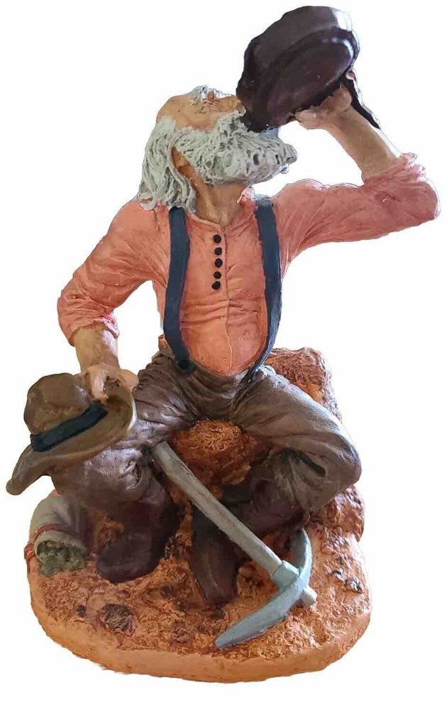 Hand Painted White Plaster Old Prospector Taking A Break