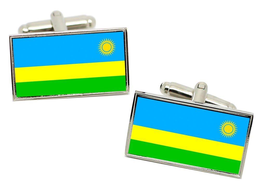 Rwanda Flag Cufflinks in Chrome Gift box