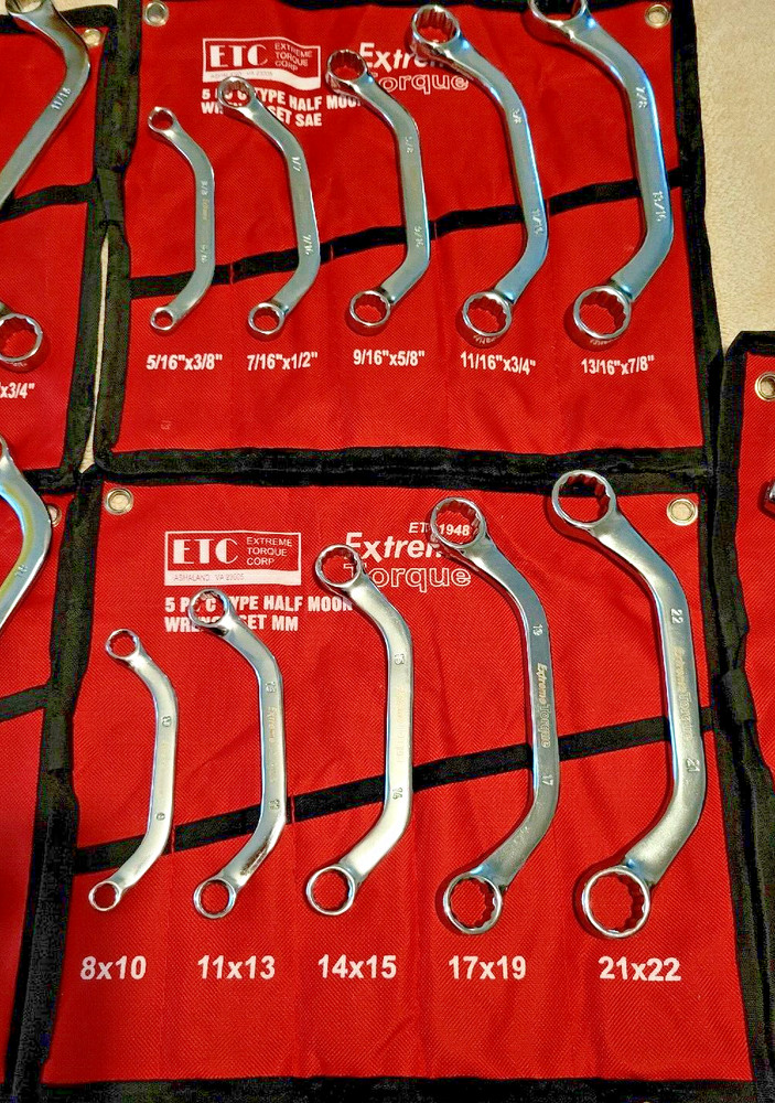 6 Wrench Set SAE Metric C Half Moon S Starter Obstruction Deep Double Box Offset