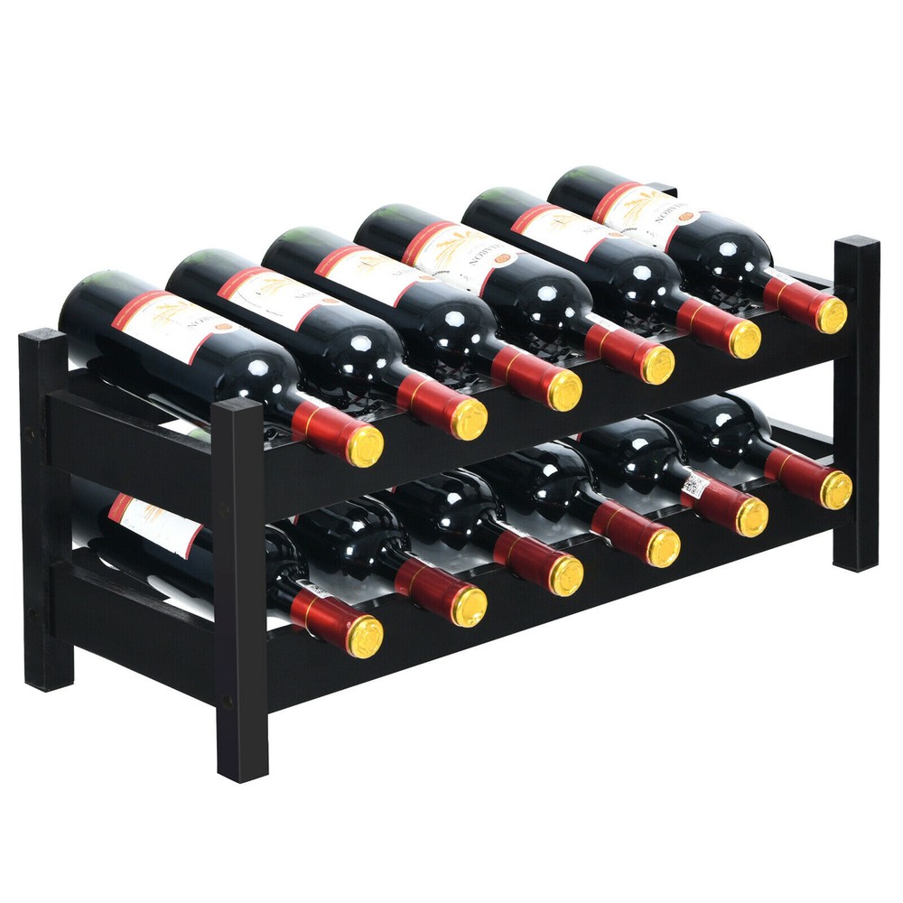 2-Tier Bamboo Wine Rack 12 Bottles Display Storage Shelf Holder Kitchen Coffee