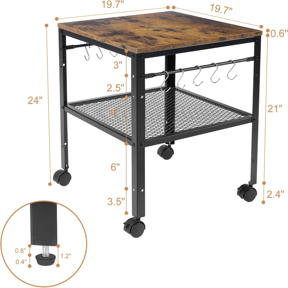 Rustic End Table, 2-Tier Side Table with Adjustable Height Shelf, 19.7" X 19.7"