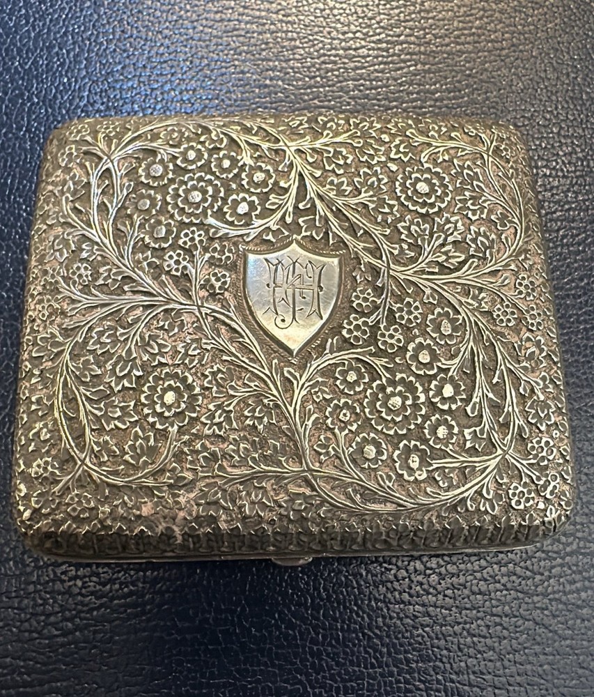Kashmiri Indian Silver Cigarette Case With Embossed Parsley Leaf Pattern. 1880