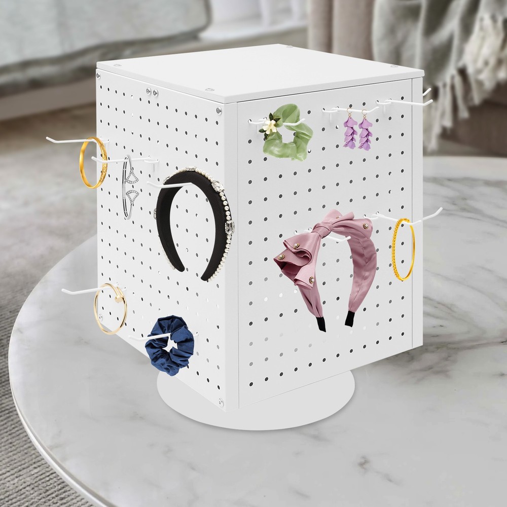 Pegboard Rotating Display Stand, 4 Sided Spinning Peg Board Display, w/ 20 hooks