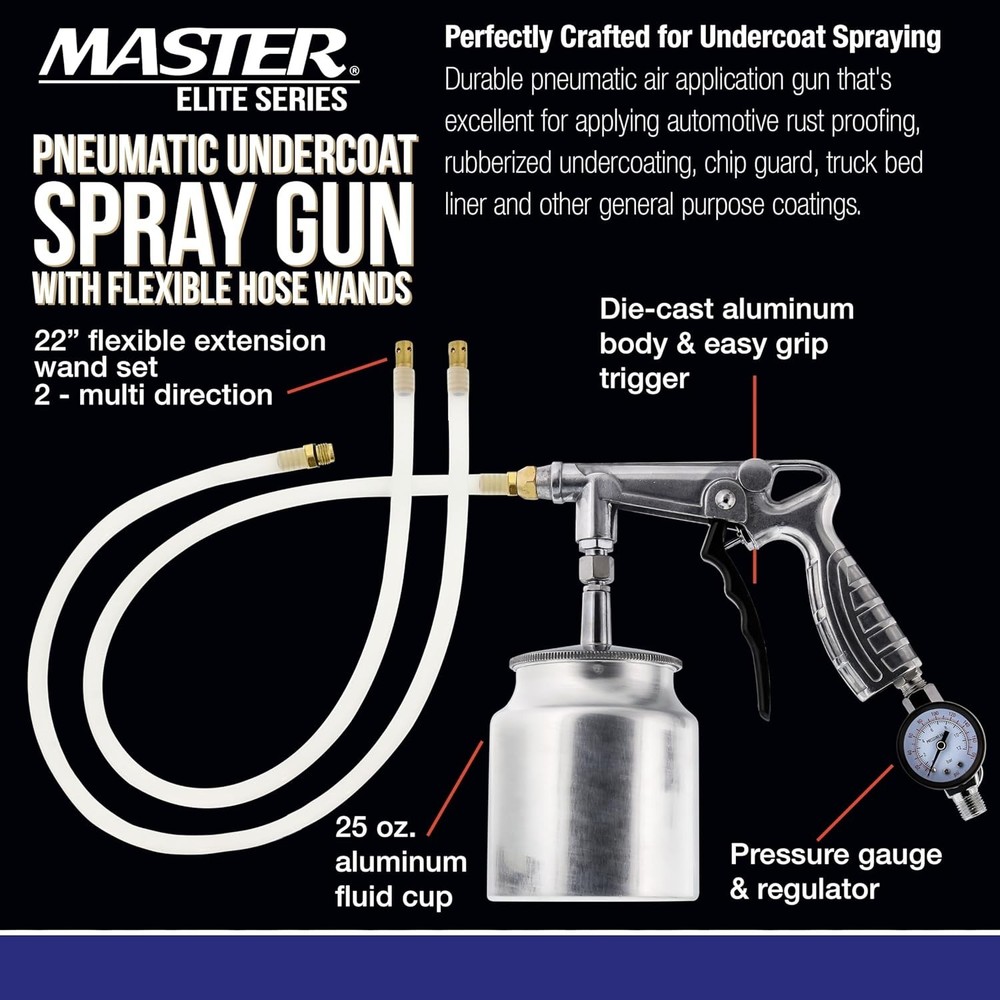 Master Elite Undercoating Spray Gun with Regulator, 25 oz Suction Feed Cup & ...